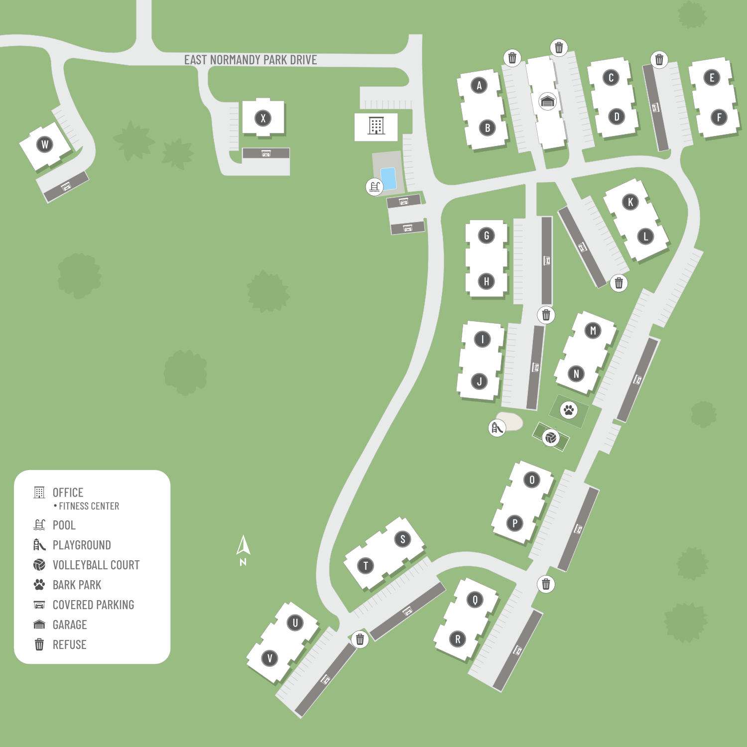 A site map marked by red dots showing unit locations, if available.