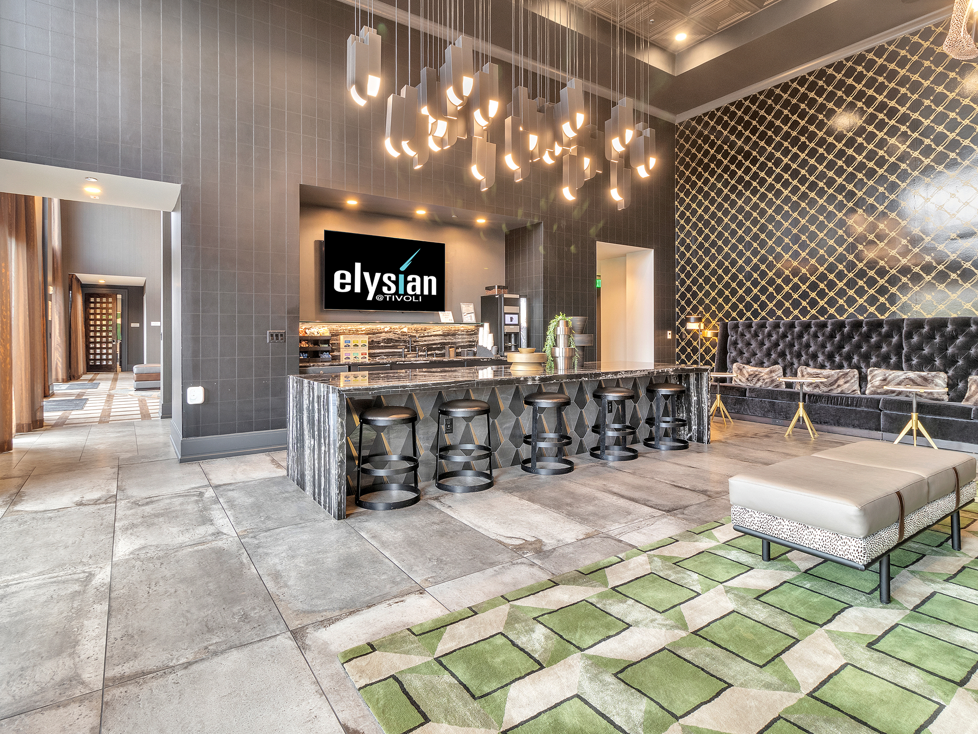 Elegant apartment lobby with contemporary design at Elysian Living Las Vegas