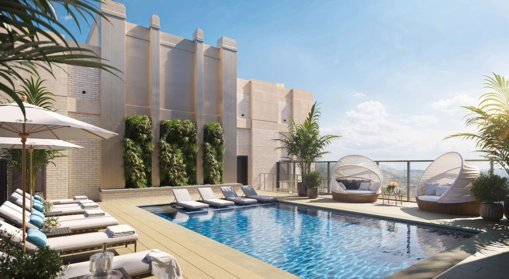 Dramatic rooftop pool and sundeck