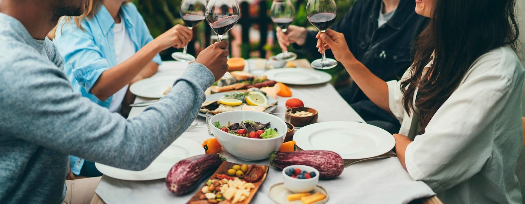 Friends dining and celebrating