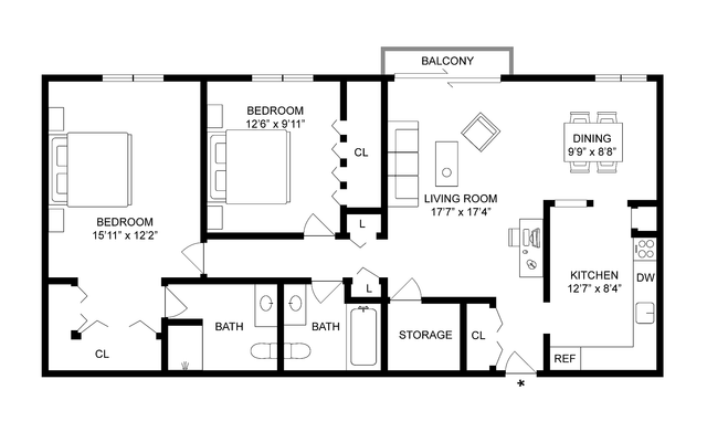 2x2 Upgraded | 2-Bedroom Floorplan