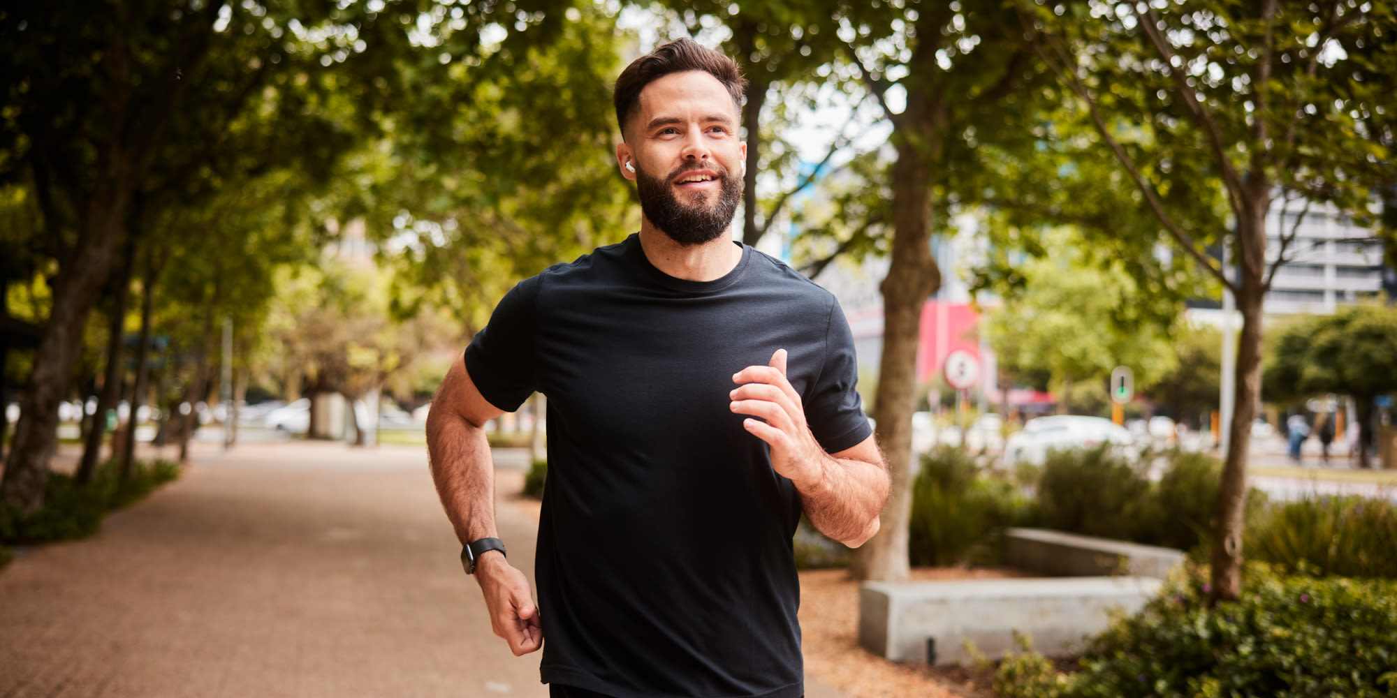 Resident jogging in park near The Garnett in Brooklyn, New York
