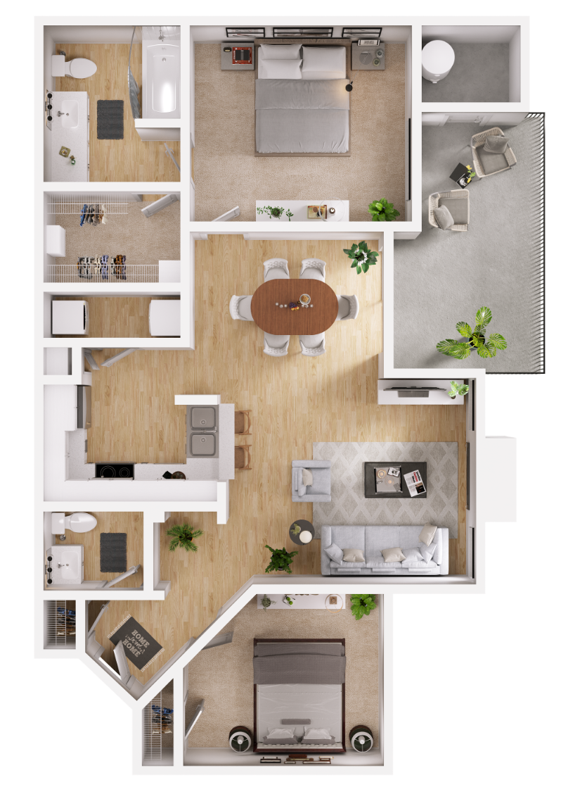 Two bedrooms floorplan image
