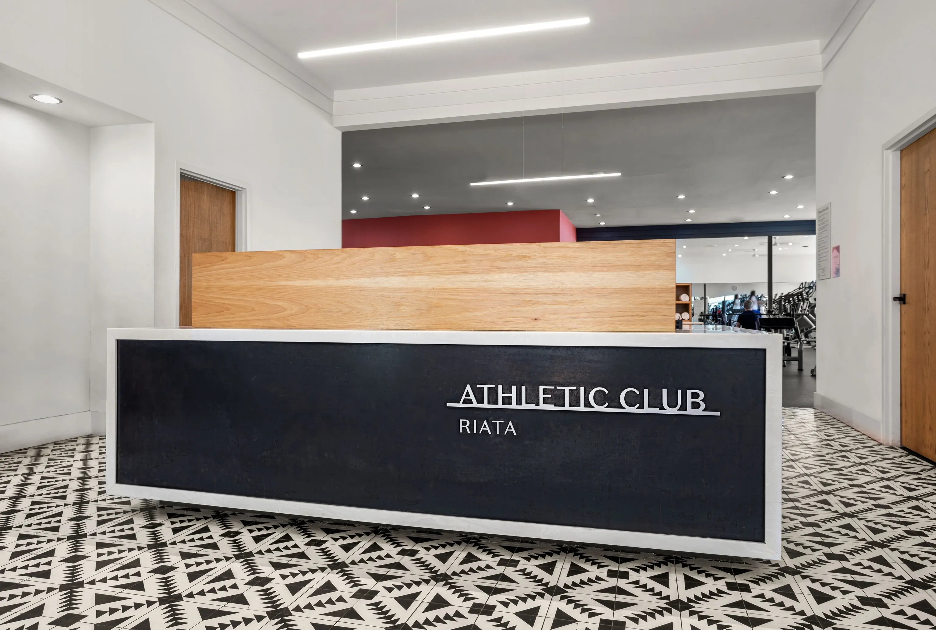 The reception desk for the athletic club at Riata.
