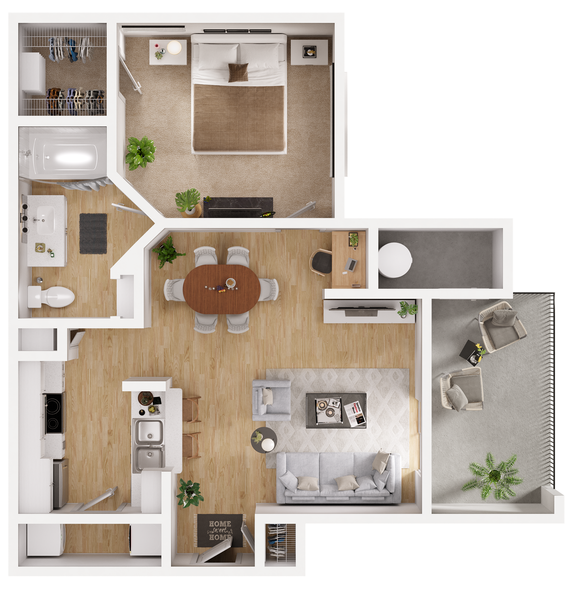 One bedroom floorplan image