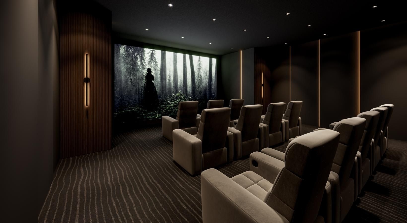Private theater room for screenings and resident events at CMPND Miami.