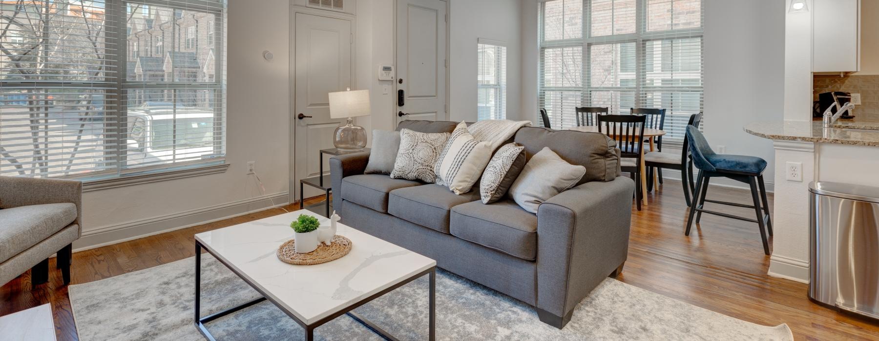 a living room with a couch and a coffee table