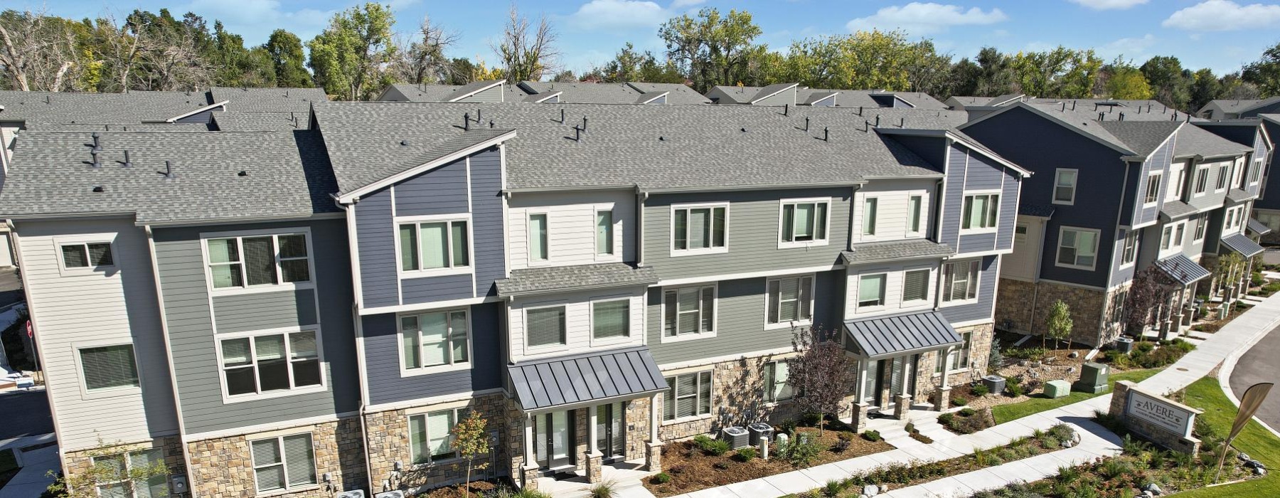an aerial of apartment homes