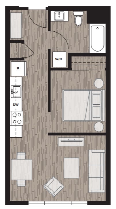 Floor Plan  1 bed 1 bath floor plan I at Riverfront Everett, Everett, Washington