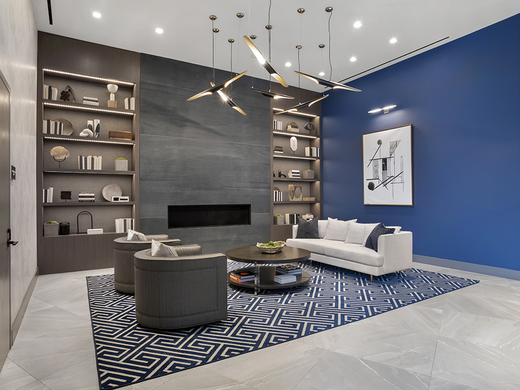 Lobby with bookshelves