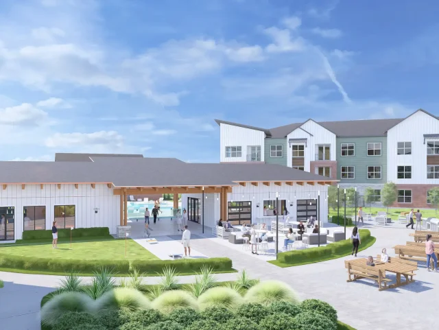 Verbena at Waterview courtyard amenities in Richmond, TX