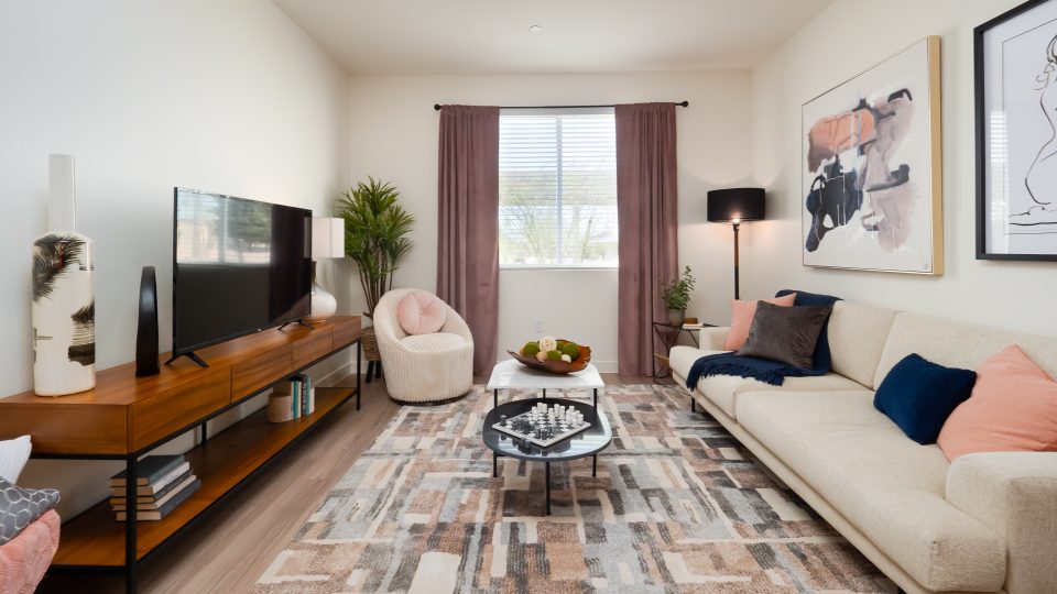 Modern living room interior inside The 89 on Hayden.