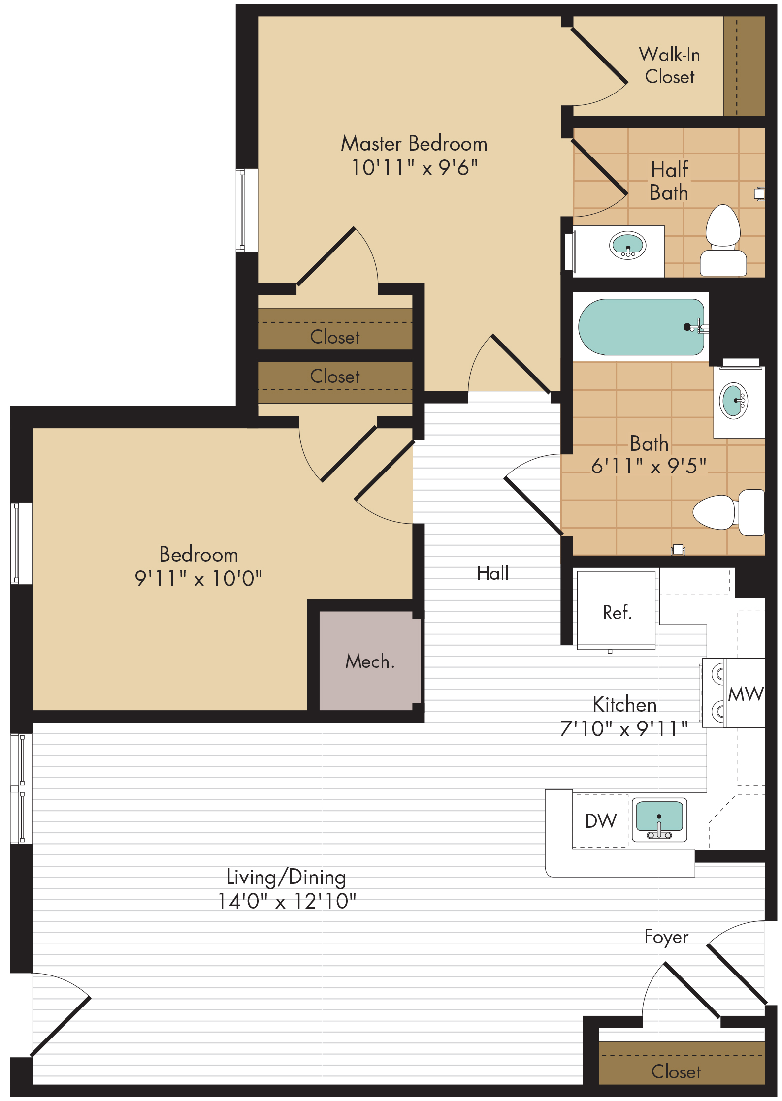 The Fallstead two-bedroom floor plan A