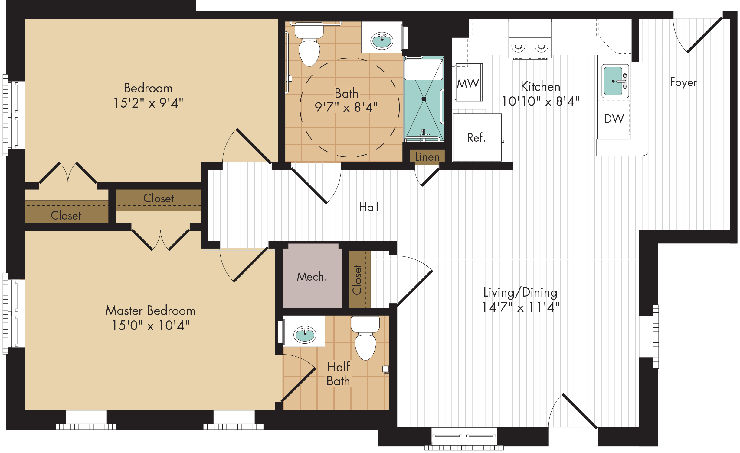 The Fallstead two-bedroom accessible floor plan B