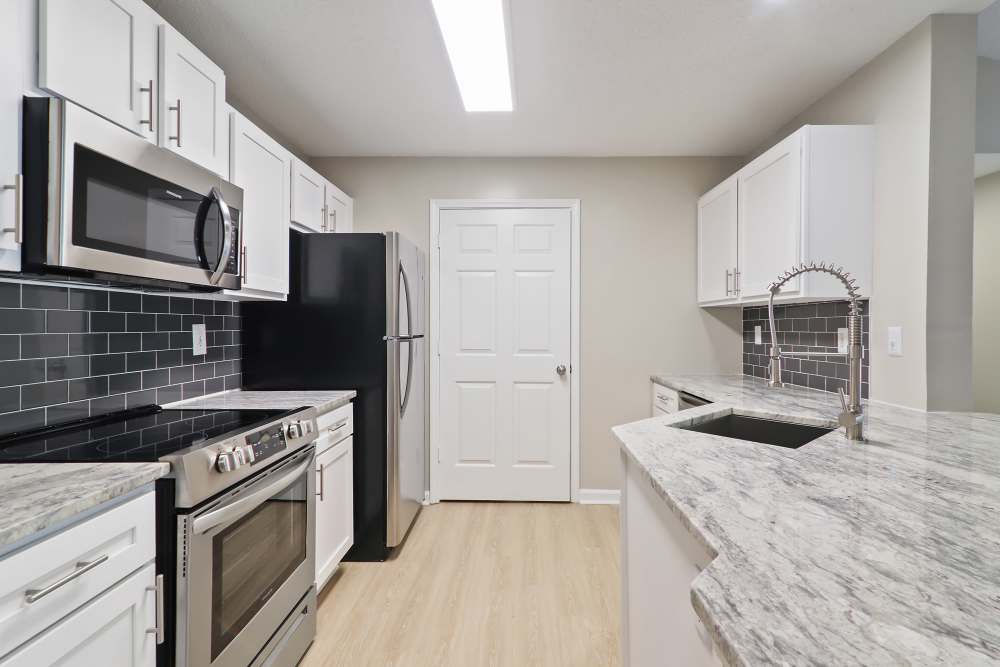Kitchen in a model home at The Waterford in Morrisville, North Carolina