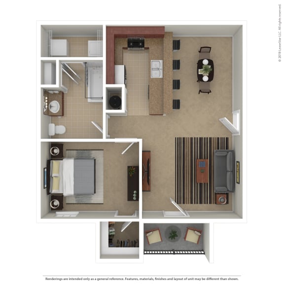 OakRidge_TN_Apartment_CentennialVillage_1 bedroom 1 bath 3D Furnished