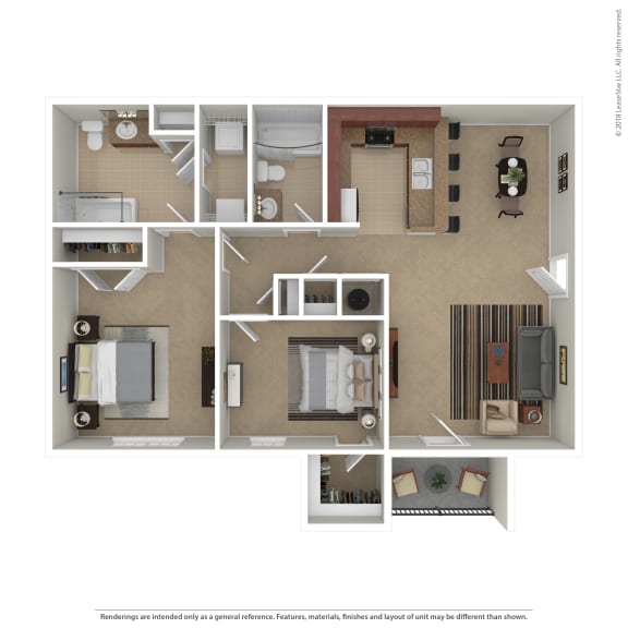 OakRidge_TN_Apartment_CentennialVillage_2 bedroom 2 bath 3D Furnished