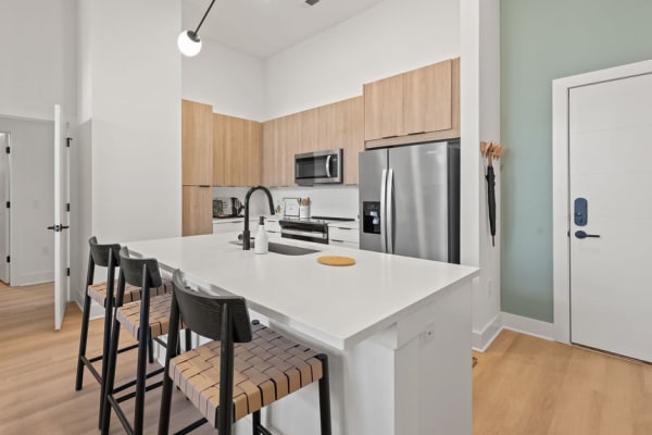 Furnished kitchen at Raven South End in Charlotte, North Carolina
