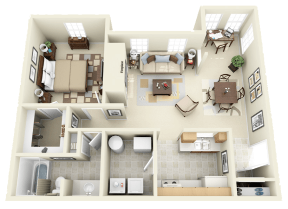 1 bedroom 1 bathroom apartment floor plan at Averly Apartments in Jonesboro, GA near South Atlanta and Hartsfield-Jackson Airport
