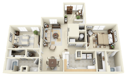 2 bedroom 2 bathroom apartment floor plan with split layout at Averly Apartments in Jonesboro, GA near Clayton State University and I-75