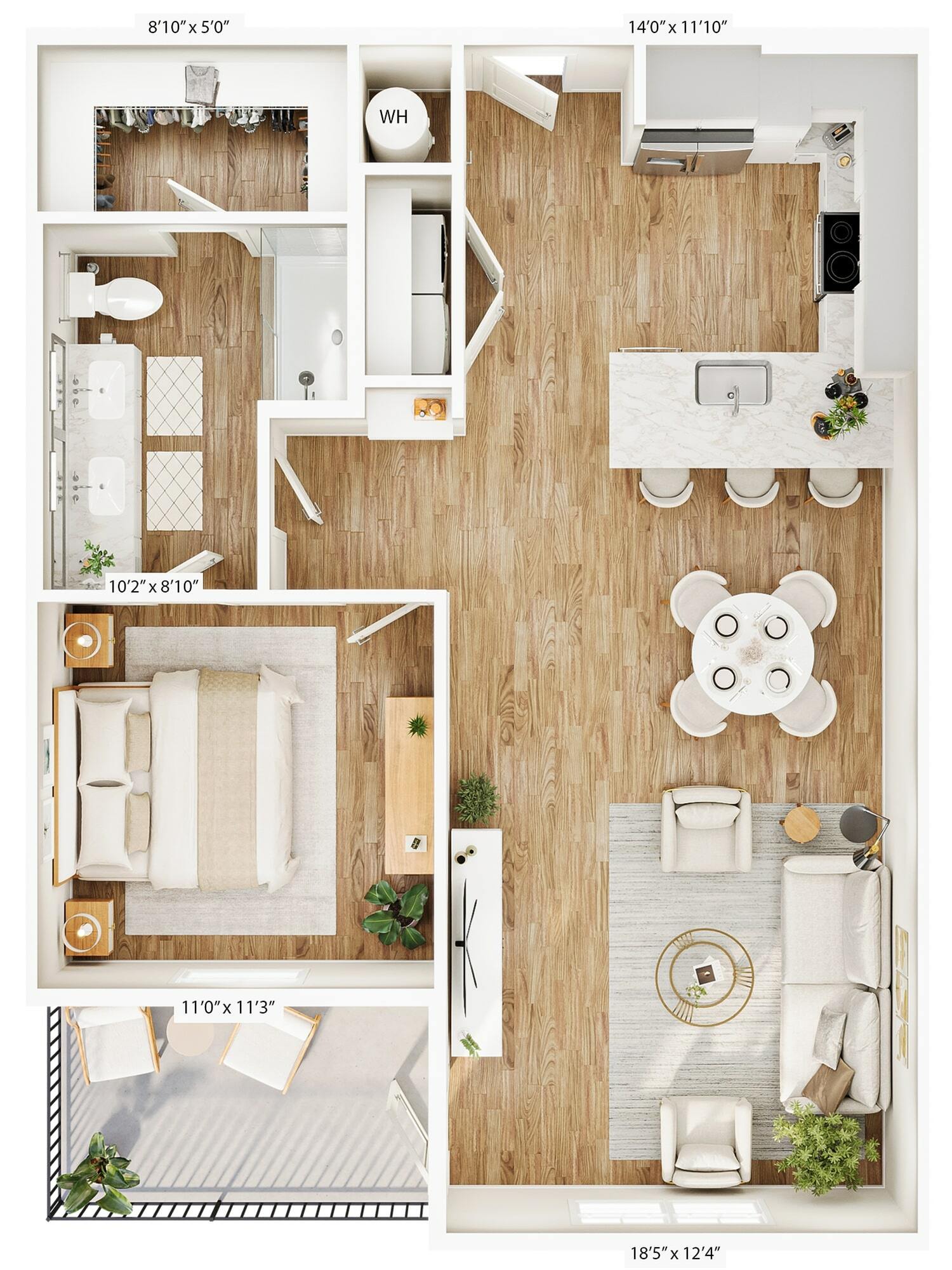 Explore this stylish apartment floor plan, perfect for modern living and entertaining.