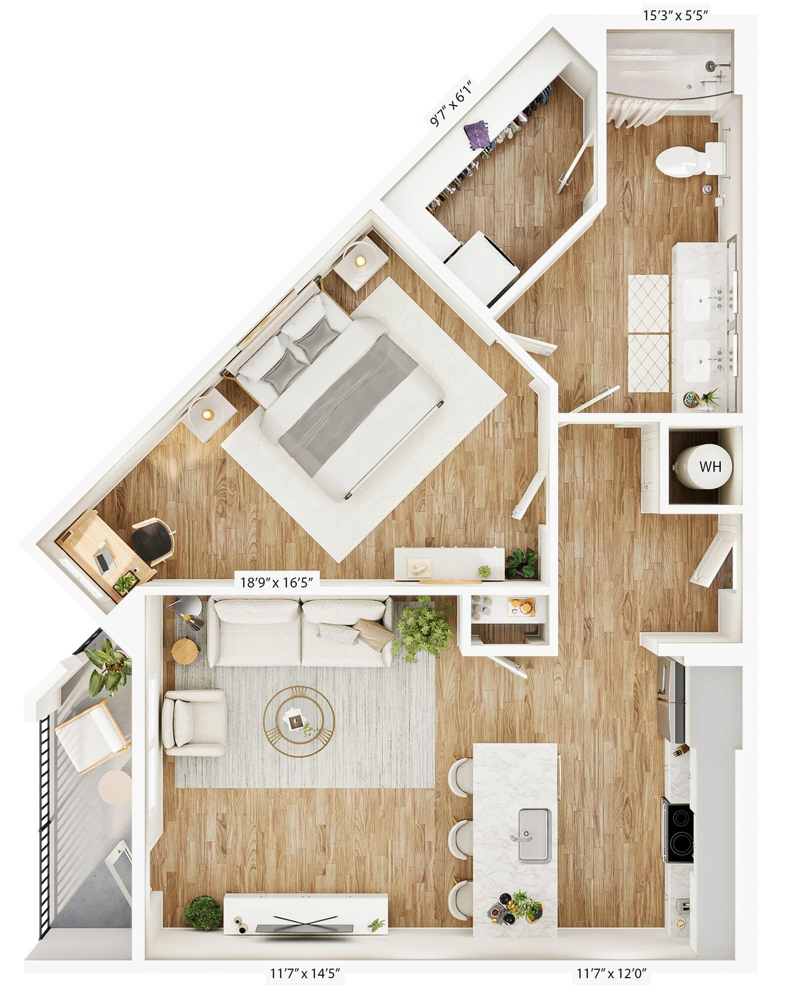Explore this chic urban apartment, offering a modern lifestyle with its elegant layout and spacious living area.