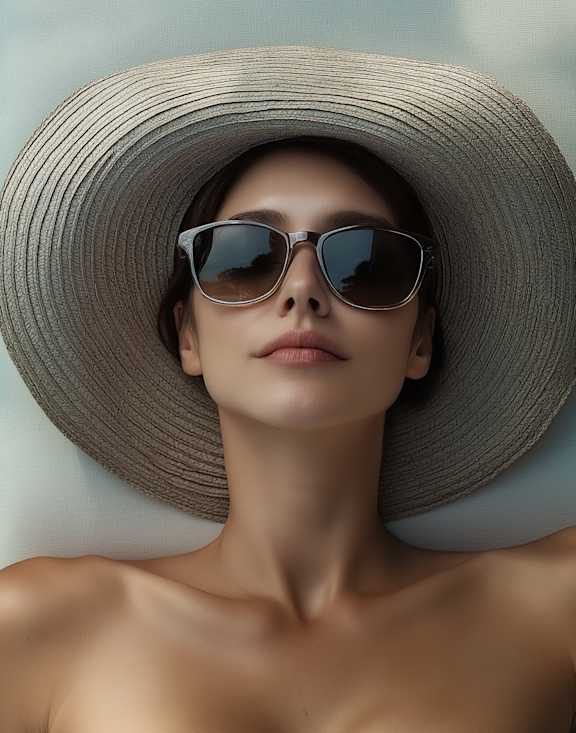 A person wearing a hat and sunglasses is lying down.