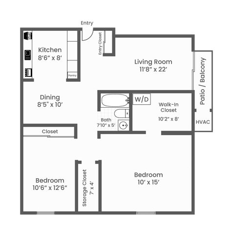 2 Bed 1 Bath Washer Dryer