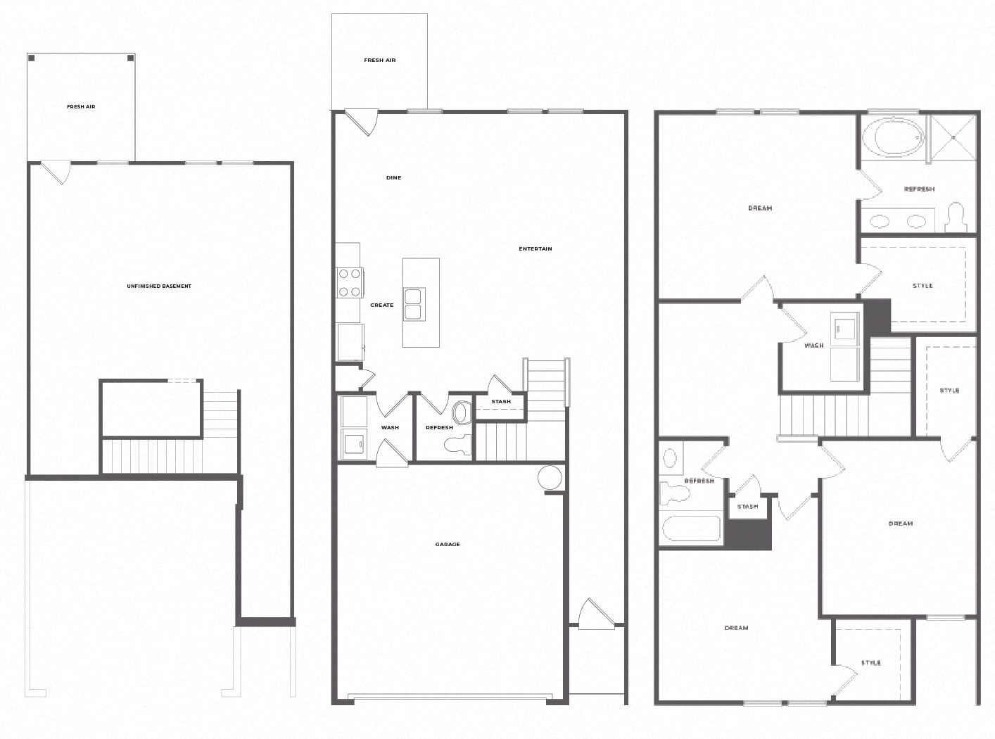a blueprint of three different floor plans of a house