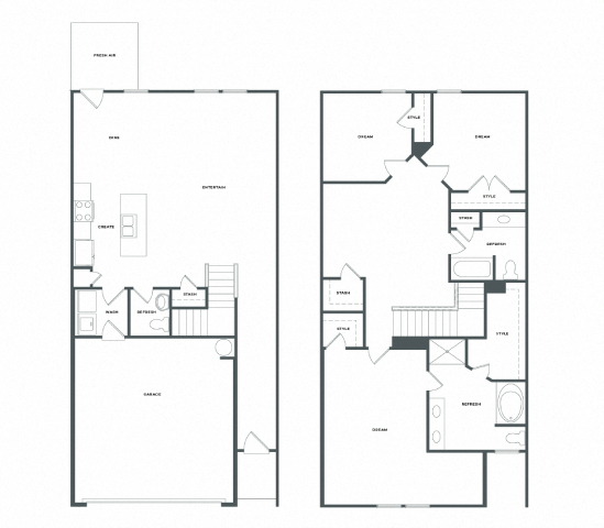 A floor plan of a two-story residential building with labeled rooms.