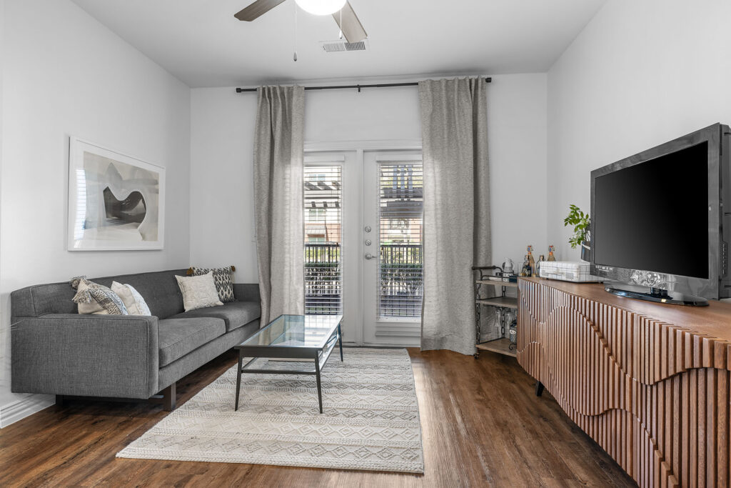 Modern living room with balcony access