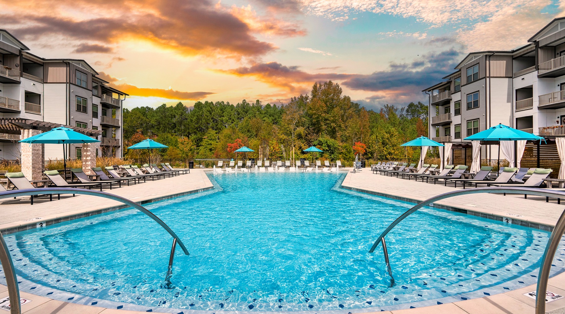 Swimming pool at sunset