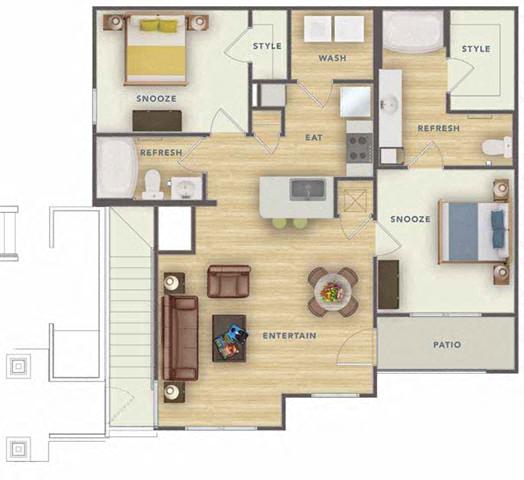 A floor plan of a house with labeled rooms such as