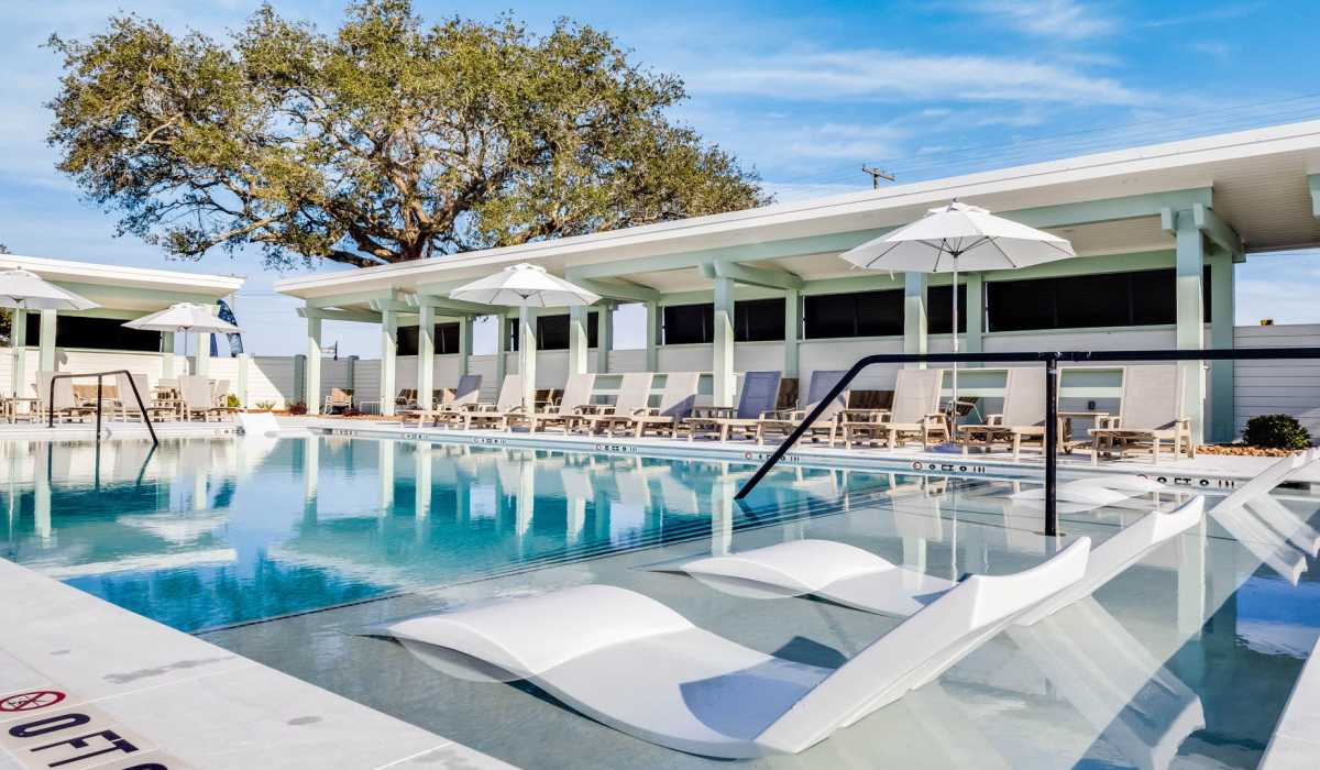 Large resort-style swimming pool for the community at Trinity Villas in Lafayette, Louisiana