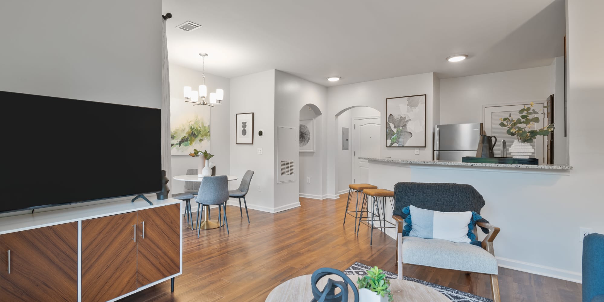Beautifully furnished apartment interior at Sofi Gaslight Commons in South Orange, New Jersey
