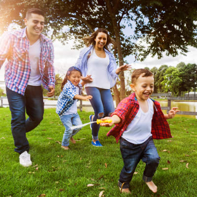 Resident family having fun at a park near Sofi Gaslight Commons in South Orange, New Jersey