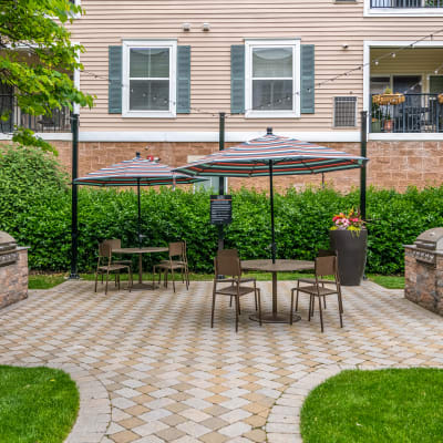 Comfortable outdoor seating at Sofi Gaslight Commons in South Orange, New Jersey