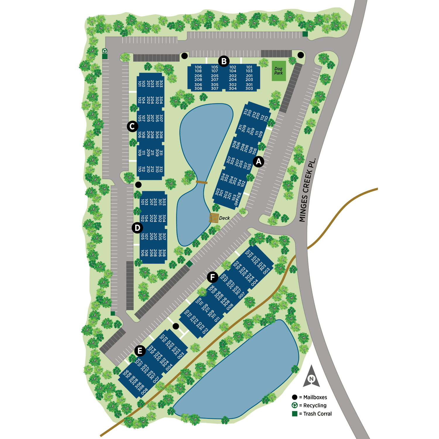 A site map marked by red dots showing unit locations, if available.
