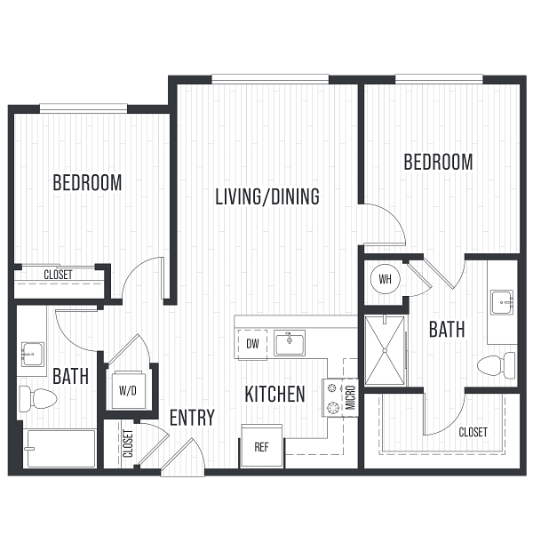 Floor plan 2A. Two bed, two bath at The Sophia apartments in Englewood.