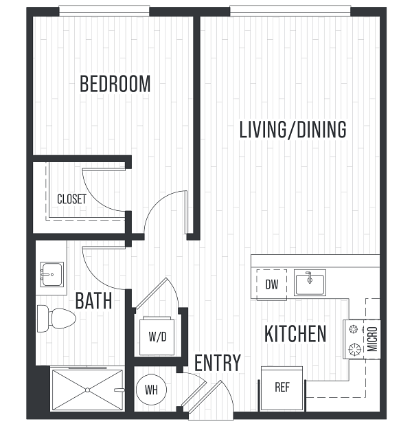 Floor Plan 1A. One bedroom one bath at The Sophia in Englewood.