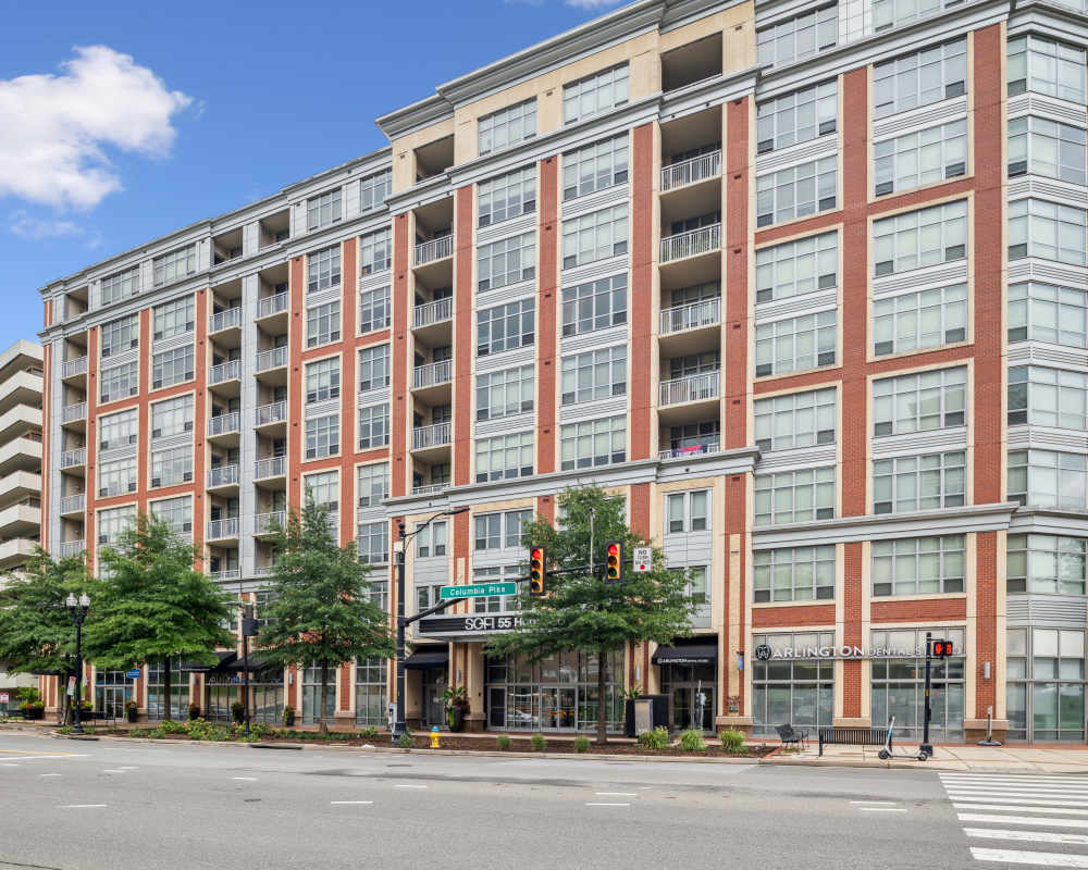Exterior view of the building at Sofi 55 Hundred in Arlington, Virginia