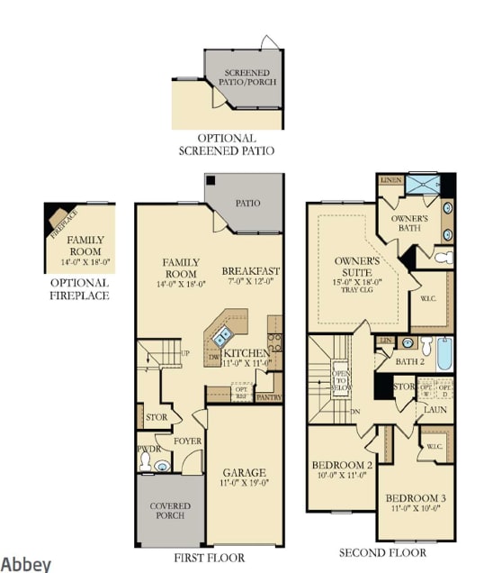 a floor plan of three story house with three bedrooms and a garage