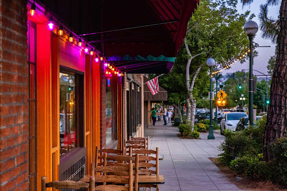 Evening ambiance in Old Town at Trestle Apartments, Monrovia, CA, 91016