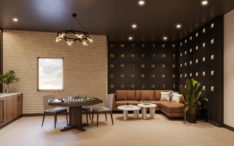 a room with a couch and a table