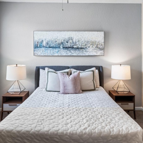 a bedroom with a large bed