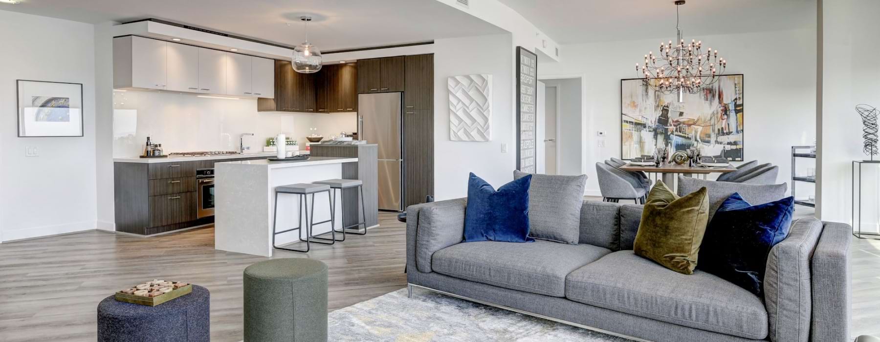 a kitchen with a white counter