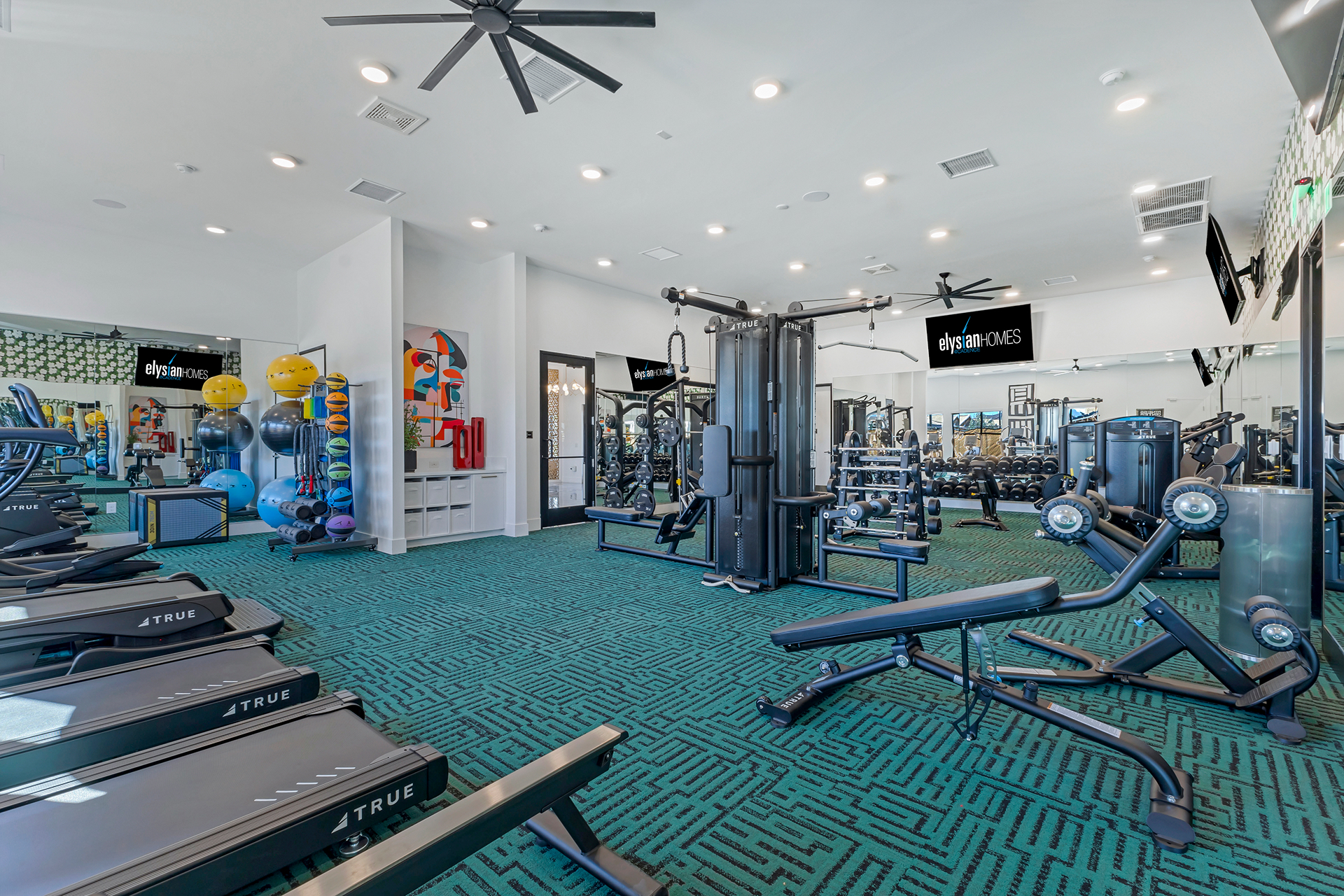 Luxury apartment fitness center at Elysian Living community