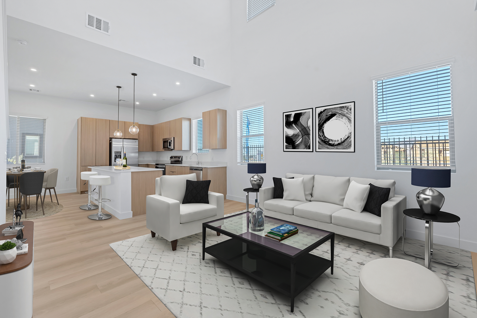 Spacious living room interior at Elysian Living apartment