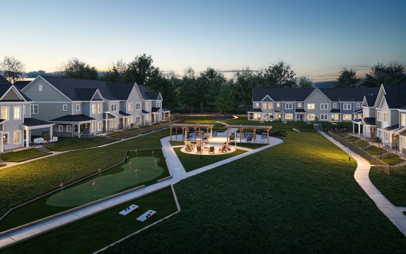 Exterior view of Marglyn Matthews townhomes for rent in Matthews, NC.
