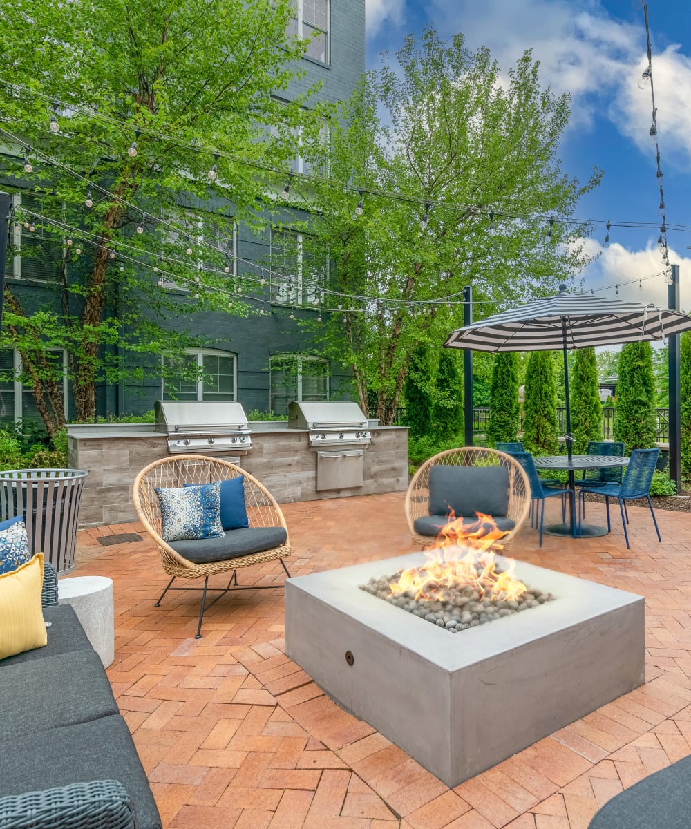 Outdoor Fireplace and Social Gathering Space at Sofi at Morristown Station in Morristown, New Jersey